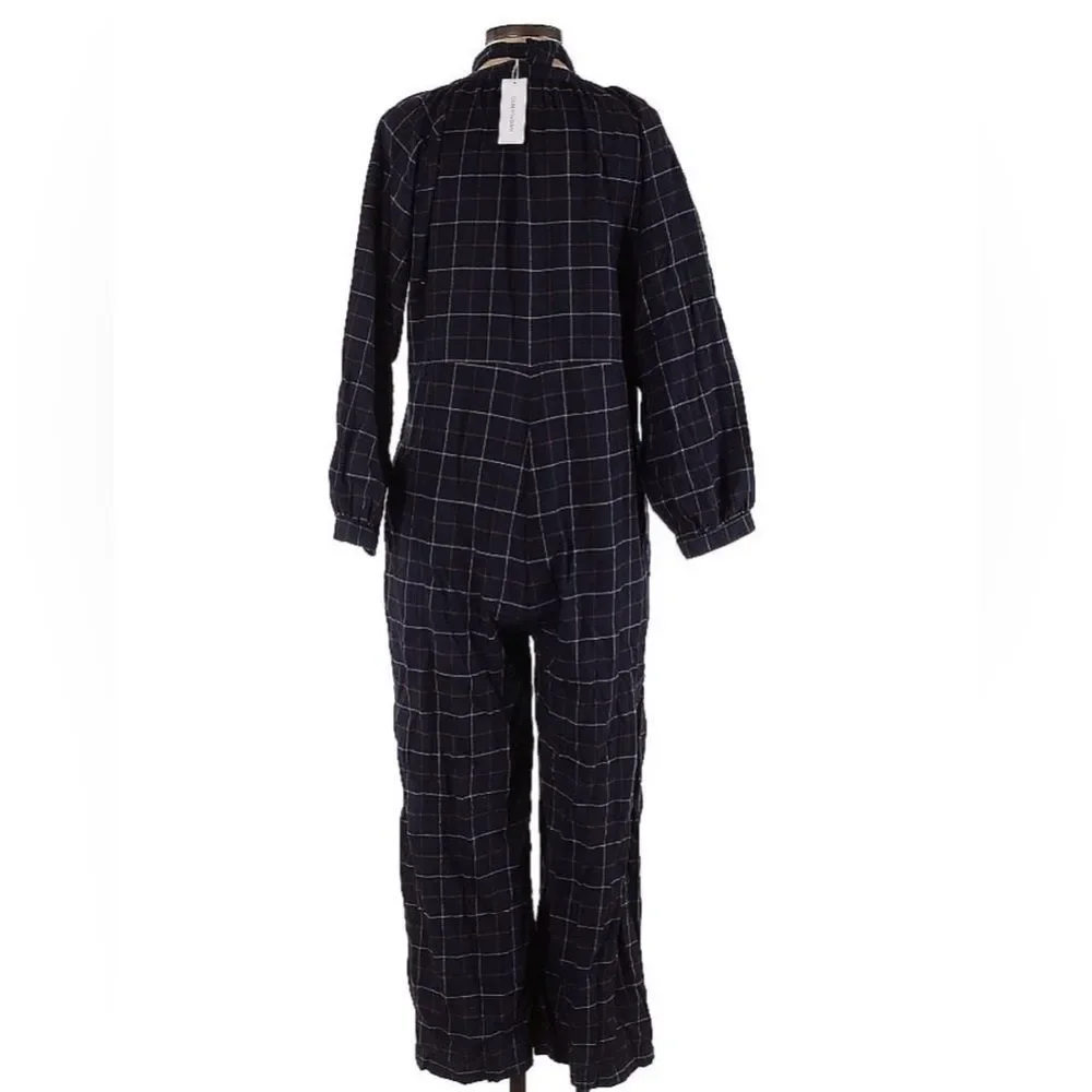 Outerknown Organic Cotton Flannel Jumpsuit Navy Plaid Long Sleeve Small